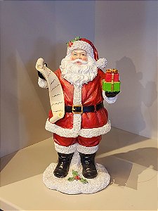 PAPAI NOEL EM RESINA COM LISTA DE PRESENTES 16CM - PRÉ VENDA 2025