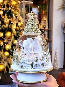 GLOBO CENÁRIO DE NATAL COM MÚSICA BRANCO E DOURADO - PRÉ VENDA 2025