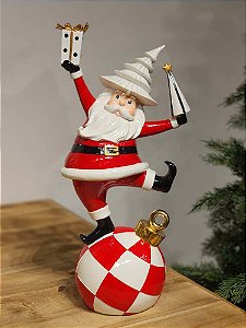 PAPAI NOEL DE LUXO EM RESINA VERMELHO, PRETO E BRANCO 44CM