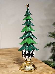 ÁRVORE EM RESINA COM BOLA NA BASE PRETA E BRANCO COM 43CM