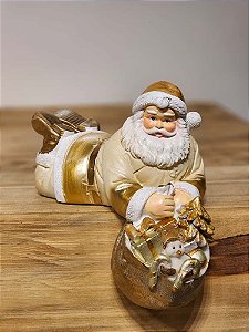 PAPAI NOEL COM PRESENTES DOURADO E BRANCO 14CM