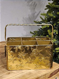 CESTA PORTA CHAMPANHE E VINHO EM METAL DOURADO 35CM