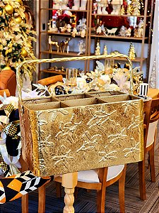CESTA PORTA CHAMPANHE E VINHO EM METAL DOURADO 35CM - PRÉ VENDA 2025