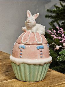 POTE COM TAMPA COELHO COM OVO ROSA 19CM