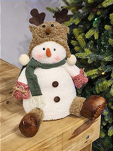 BONECO DE NEVE COM TOUCA DE RENA 30CM