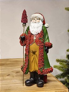 PAPAI NOEL COM BERRY EM RESINA VERMELHO E VERDE 30CM