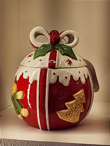 POTE DE DECORATIVO BOLA DE NATAL COM GINGERBREAD 18CM - PRÉ VENDA 2025