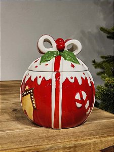 POTE DE DECORATIVO BOLA DE NATAL COM GINGERBREAD 18CM - PRÉ VENDA 2025
