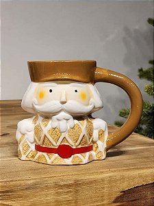 CANECA DECORATIVA QUEBRA NOZES VERMELHO E BEGE 15CM