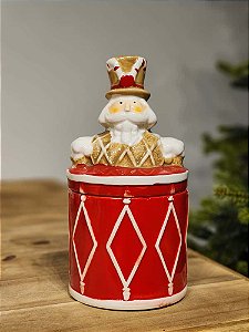 POTE DECORATIVO QUEBRA NOZES VERMELHO E BRANCO 22CM