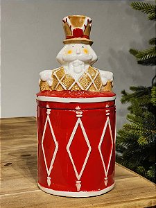 POTE DECORATIVO QUEBRA NOZES VERMELHO E BRANCO 28CM