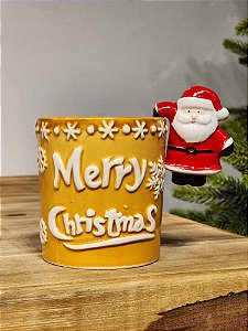 CANECA DECORATIVA NOEL VERMELHO E BEGE 13CM