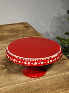 BASE DECORATIVA FLOCO DE NEVE VERMELHO 22CM