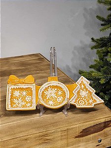 PETISQUEIRA DECORATIVA GINGERBREAD BEGE E BRANCO 33CM