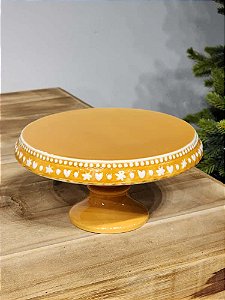 BASE DECORATIVA FLOCO DE NEVE BEGE E BRANCO 22CM
