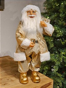PAPAI NOEL DE LUXO EM PÉ DOURADO COM CHAMPANHE 60CM