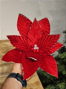 FLOR POINSETIA DECORATIVA VERMELHO 20CM