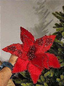 FLOR POINSETIA VELUDO VERMELHO 29CM