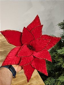 FLOR POINSETIA GLITTER VERMELHO 30CM
