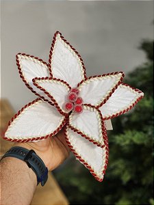 FLOR BICO DE PAPAGAIO AVELUDADO BRANCO E VERMELHO 26CM