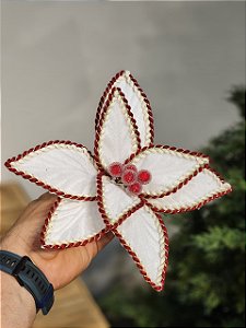 FLOR BICO DE PAPAGAIO AVELUDADO BRANCO E VERMELHO 26CM