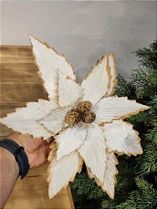 FLOR BICO DE PAPAGAIO COM PINHA BRANCO OFF AVELUDADO 24CM