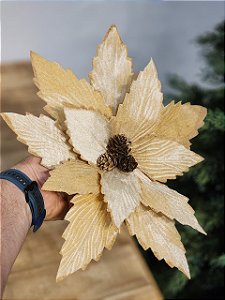 FLOR BICO DE PAPAGAIO COM PINHA CHAMPANHE AVELUDADO 24CM