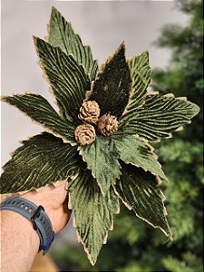 FLOR BICO DE PAPAGAIO COM PINHA VERDE AVELUDADO 24CM