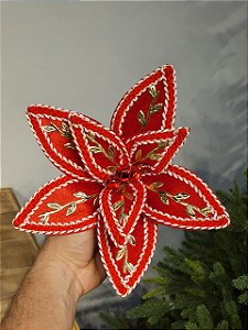 FLOR BICO DE PAPAGAIO VERMELHO COM DOURADO 26CM