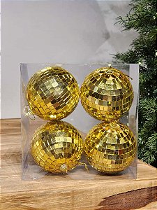 BOLA DECORADA ESPELHADA DOURADA COM 4 UNIDADES DE 10CM