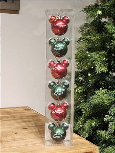 BOLA MICKEY E MINNIE VERMELHO E VERDE 6CM KIT COM 6 UNIDADES