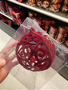 BOLA VELUDO VAZADA VINHO 15CM COM 1 UNIDADE - PRÉ VENDA 2025