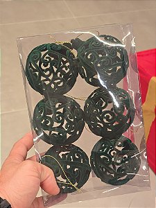 BOLA VELUDO VAZADA VERDE 8CM KIT COM 6 UNIDADES - PRÉ VENDA 2025