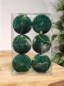 BOLA VELUDO RELEVO VERDE 8CM KIT COM 6 UNIDADES