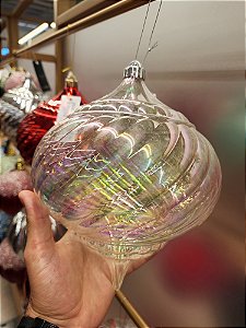 PENDENTE ORNAMENTO TRANSLÚCIDO IRIDESCENTE 26CM COM 1 UNIDADE - PRÉ VENDA 2025