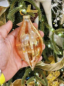 PENDENTE ORNAMENTO DE VIDRO SOPRADO PINO DOURADO 12,5CM - PRÉ VENDA 2025