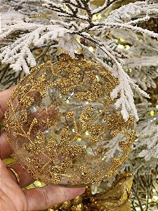 PENDENTE ORNAMENTO DE VIDRO SOPRADO BOLA DOURADA 10CM - PRÉ VENDA 2025