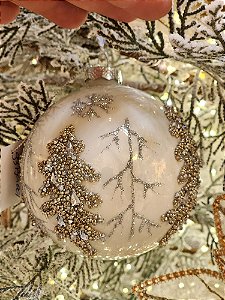 PENDENTE ORNAMENTO DE VIDRO SOPRADO BOLA BRANCA E PRATA 10CM - PRÉ VENDA 2025