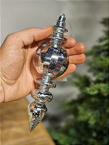 PENDENTE ORNAMENTO DE DE ACRÍLICO SOPRADO PINO PRATA 19,5CM