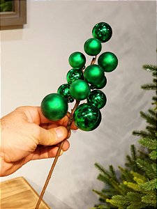 GALHO DECORATIVO COM BOLAS VERDE 30CM