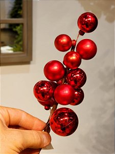 GALHO DECORATIVO COM BOLAS VERMELHO 30CM