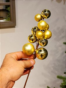 GALHO DECORATIVO COM BOLAS DOURADO 30CM
