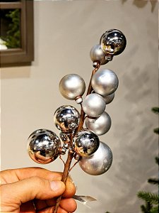 GALHO DECORATIVO COM BOLAS PRATA 30CM