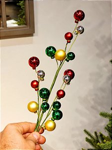 GALHO DECORATIVO COM BOLINHAS DE NATAL 50CM