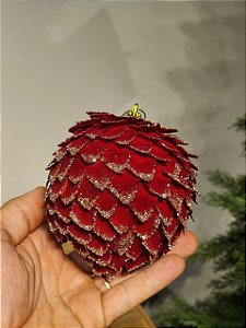BOLA DECORADA PINHA VERMELHA 10CM