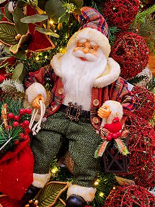 PAPAI NOEL SENTADO XADREZ VERMELHO E VERDE 45CM - PRÉ VENDA 2025