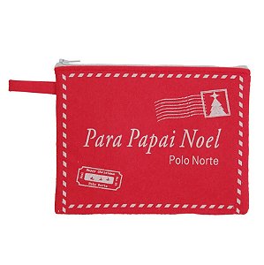 PENDENTE ENVELOPE FELTRO COM ZIPER VERMELHO 17CM - PRÉ VENDA 2025
