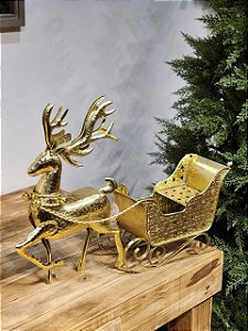 RENA COM TRENO DECORATIVO EM METAL OURO 61CM