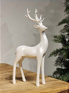 RENA EM PÉ EM PORCELANA BRANCA 33CM