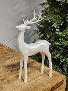 RENA EM PÉ EM RESINA BRANCA 42CM